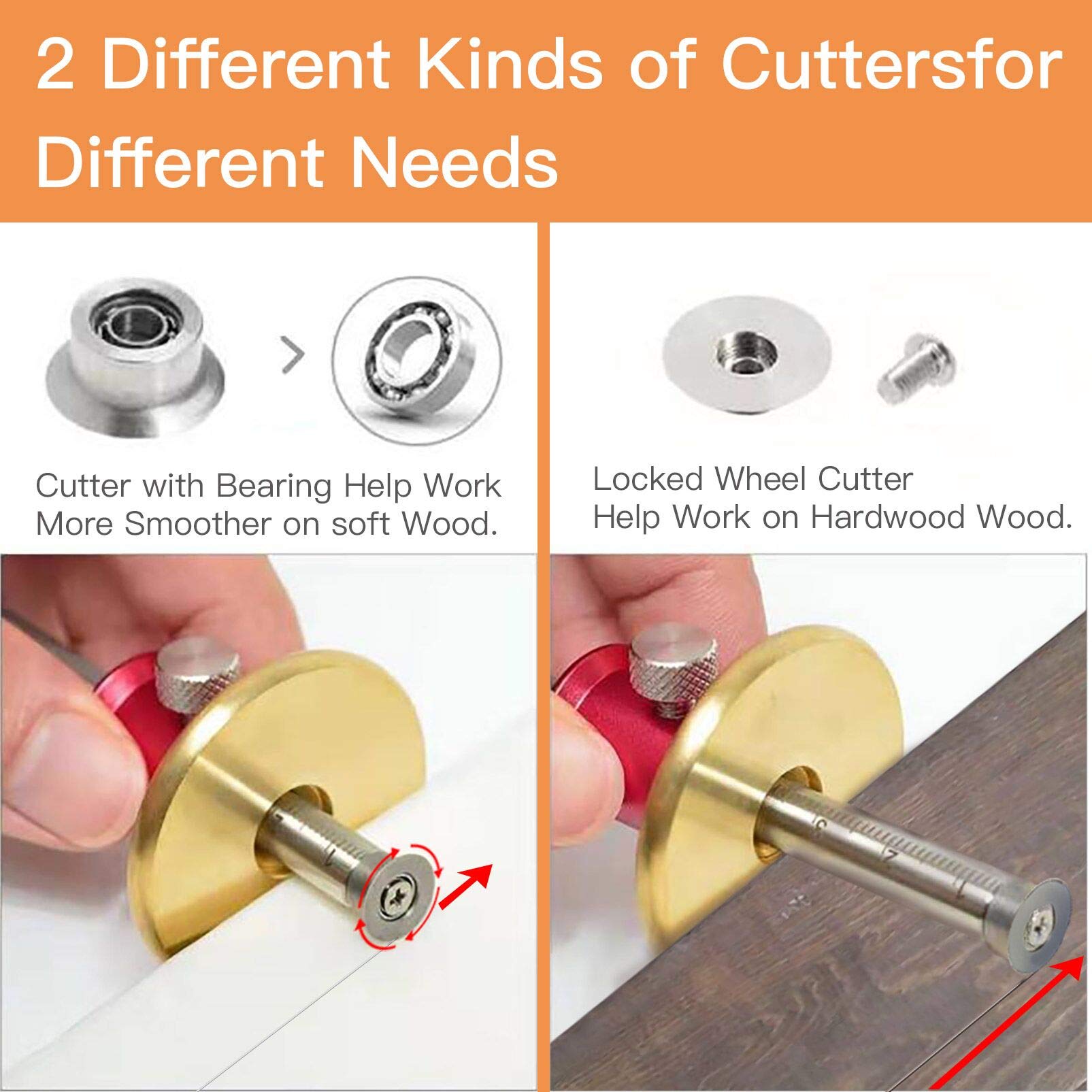 Dovetail Jig Wheel Marking Gauge Plus Set,Micro Ajustador Rueda de corte multifuncional Escribado de carpintería, escalas métricas e imperiales, imperial 1/64 métrica 1mm precisión, marcado de madera