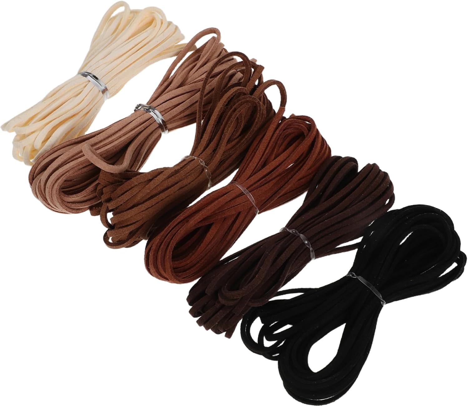 Mobestech 6pcs Leather Necklace Cord Set, Flat Jewelry Making Rope Straps, 5m Mixed Colors (red Brown, Dark Coffee, Khaki, Black, Beige, Light Cream) for DIY Bracelet and Necklace Crafting