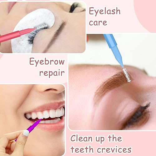 Miniatura 6 de 100 cepillos micro para cejas, cepillo de peine de pestañas con tapa, cepillo portátil de laminación de cejas para cejas, pinceles multifuncionales