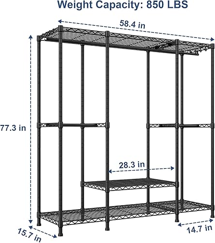 Miniatura 3 de Ulif E3 - Perchero de ropa resistente, sistema de organizador de armario independiente de 4 niveles con 5 estantes, organizador de armario de metal