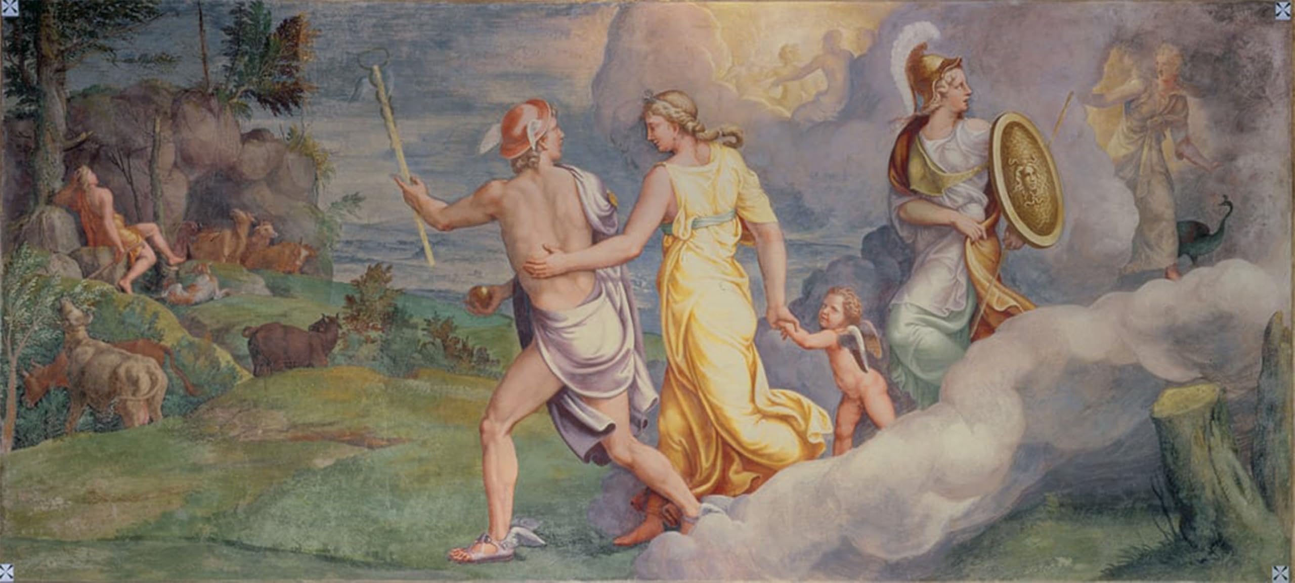 Pintura mural del Juicio de París por Giulio Romano en cartel decorativo de 60x90cm 5