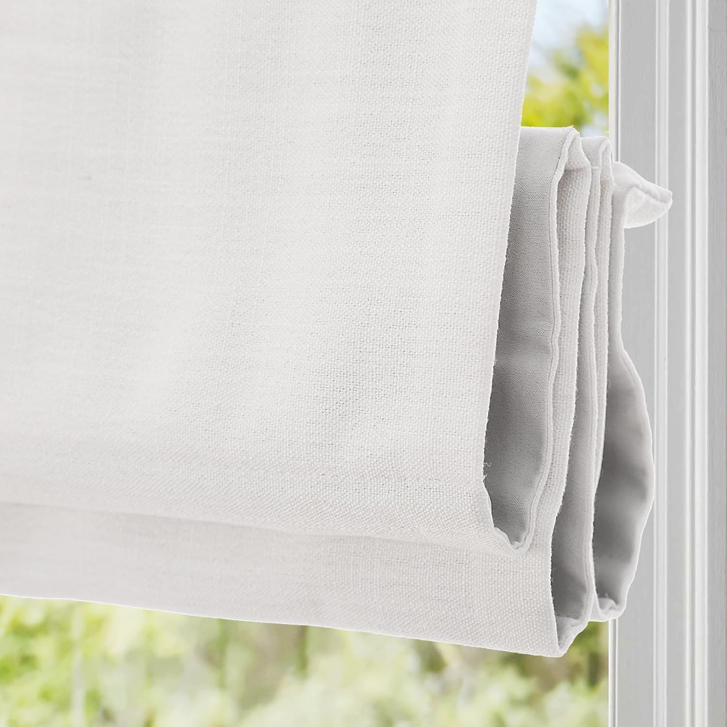 DEJAVU Cordless Linen Roman Shades for Windows, Washable Lined Fabric Roman Window Shades, Custom Blackout Light Filtering Roman Blinds for Doors, Kitchens, Bedroom, Living Room, White