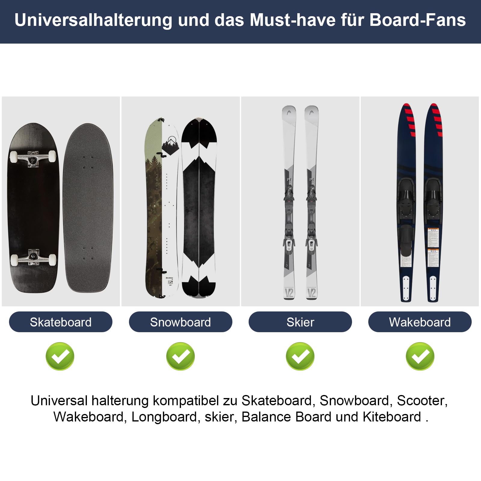 Support mural pour skateboard, ski, snowboard, wakeboard, longboard, skis, wakeboard, longboard