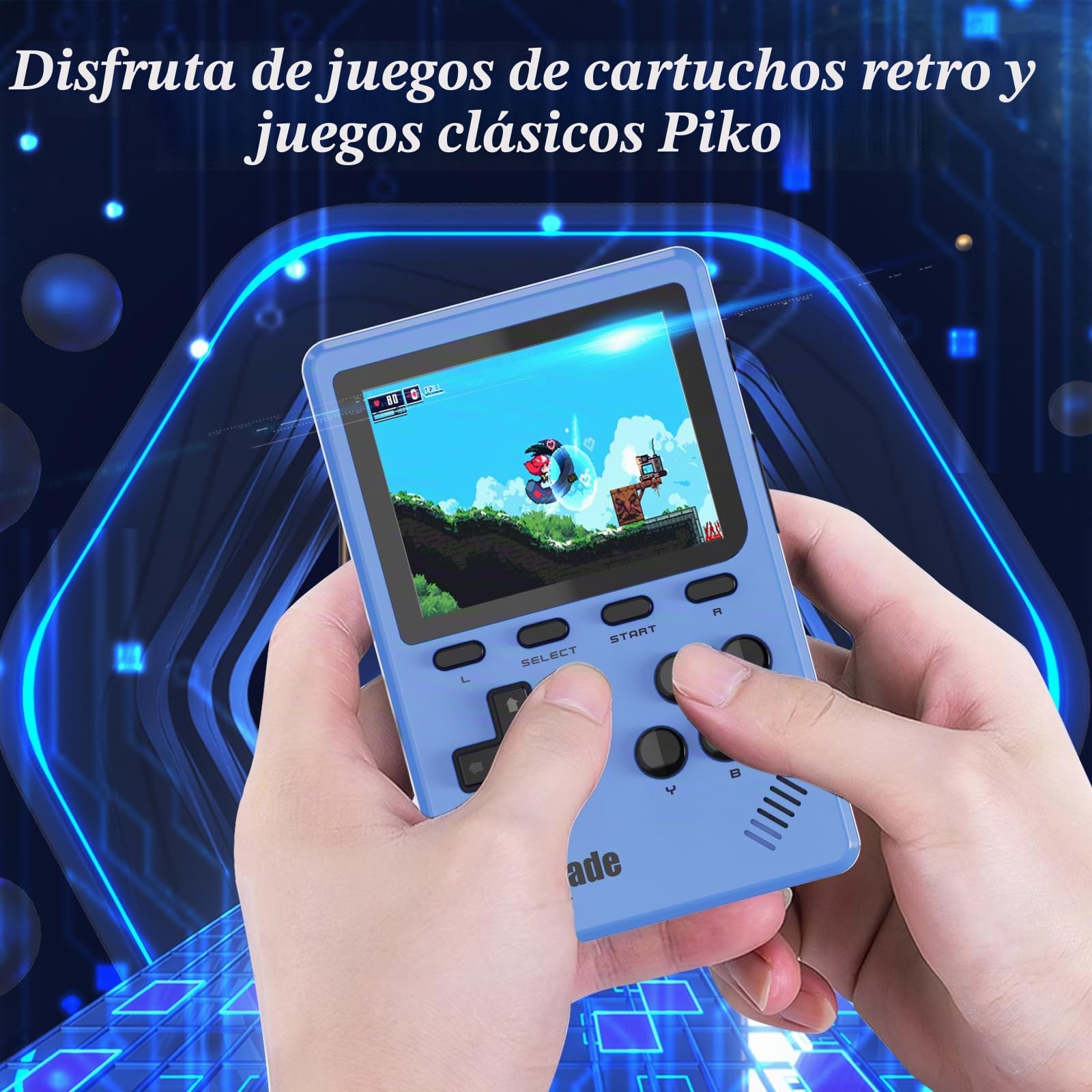 Consola de Videojuegos Portátil Retro, 40 Juegos Retro con Licencia Pico Preinstalados, Compatible con Cartucho PIKO/GBA - Azul