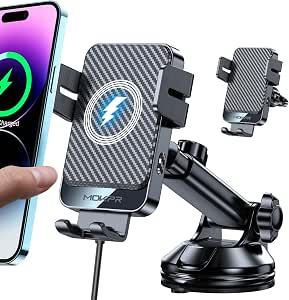 Wireless Car Charger 15W Fast Charging Dash Windshield Vent Car Mount with Auto-Clamping