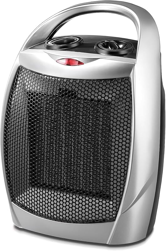 Small Electric Space Heater,Portable Ceramic Space Heater Fan for Office with Adjustable Thermostat and Overheat Protection ETL Listed for Kitchen, 750W/1500W(Silver)