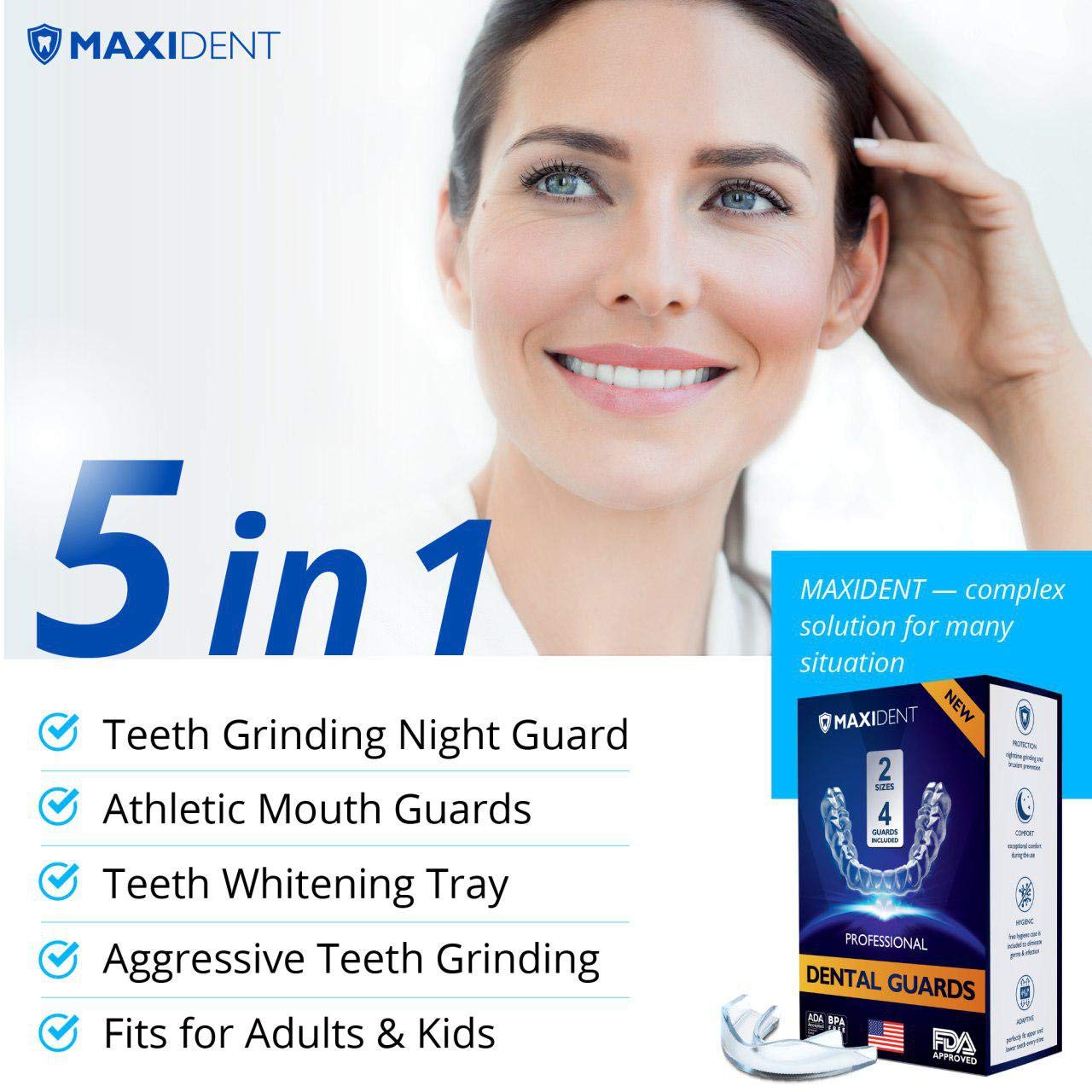 Maxident Mouthguard - Advanced Dental Guards - Moldable Night Guard for Grinding Teeth, Clenching and Whitening - Premium Dental Protection - Include Pack of 4 - Two Sizes
