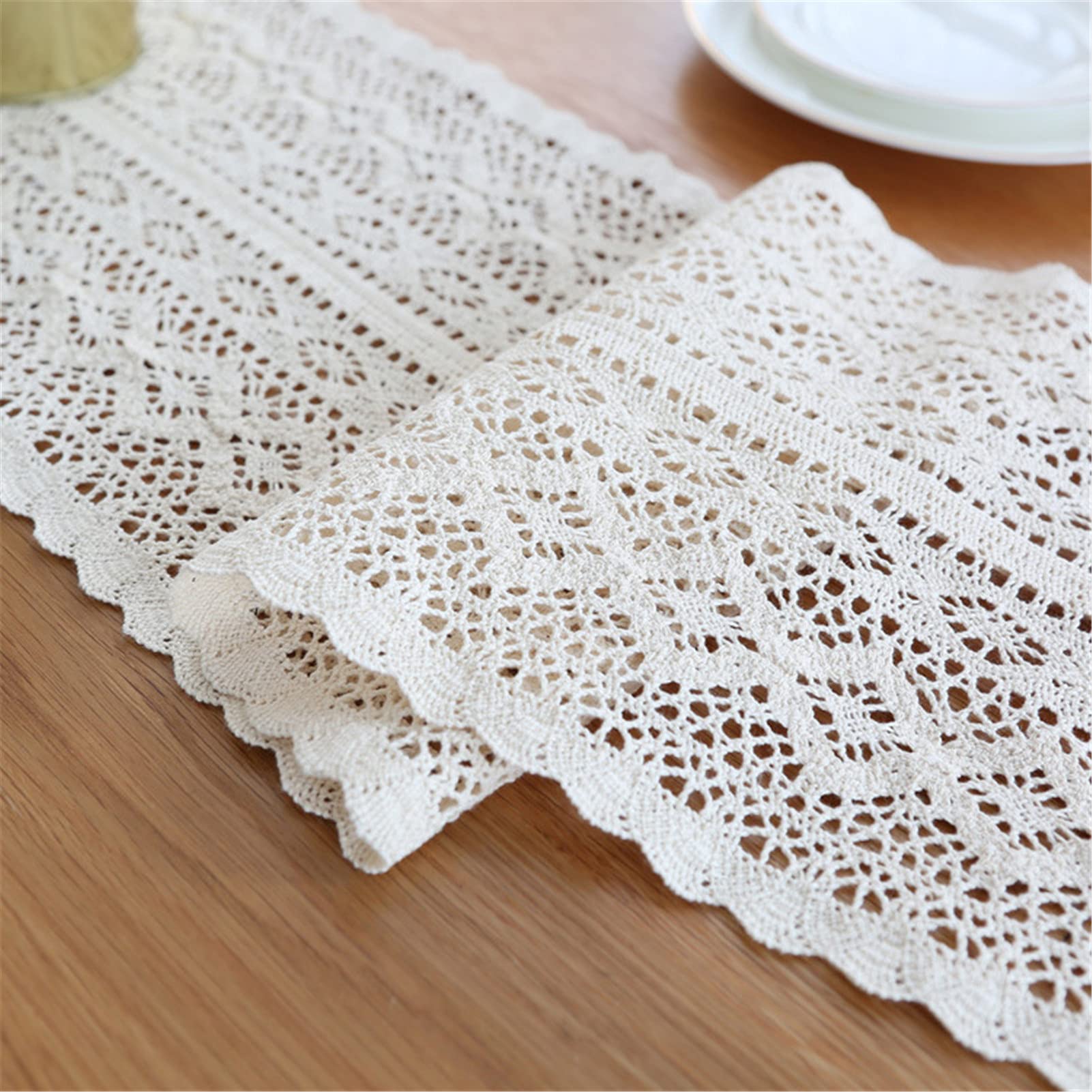 Eleganter Makramee Tischläufer Mit Quasten Für Rustikales Hochzeits-/Party, Häkelspitze,Baumwolle Hohle Tischdecke Im Boho-Stil,Weiß,24x210cm