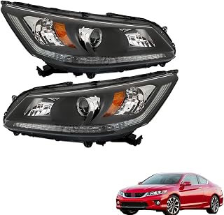 Headlight w/o DRL Driver and Passenger Side Black Housing Replacement for Accord 4-Door Sedan 2013 2014 2015 Halogen Headlights