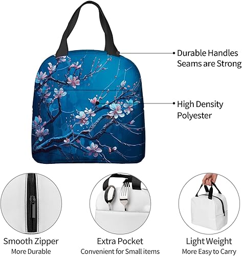 Miniatura 7 de OOZ Lonchera reutilizable a prueba de fugas para el trabajo, oficina, picnic o viajes, flor de cerezo con ramas, color azul