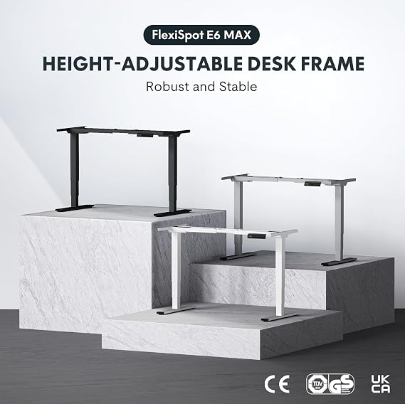 FLEXISPOT E6 MAX 180x80cm Electric Standing Desk with USB Dual Motors 3 Stage Height Adjustable One Piece Sit Stand Up with Memory Smart Panel(White Frame+Maple Top)