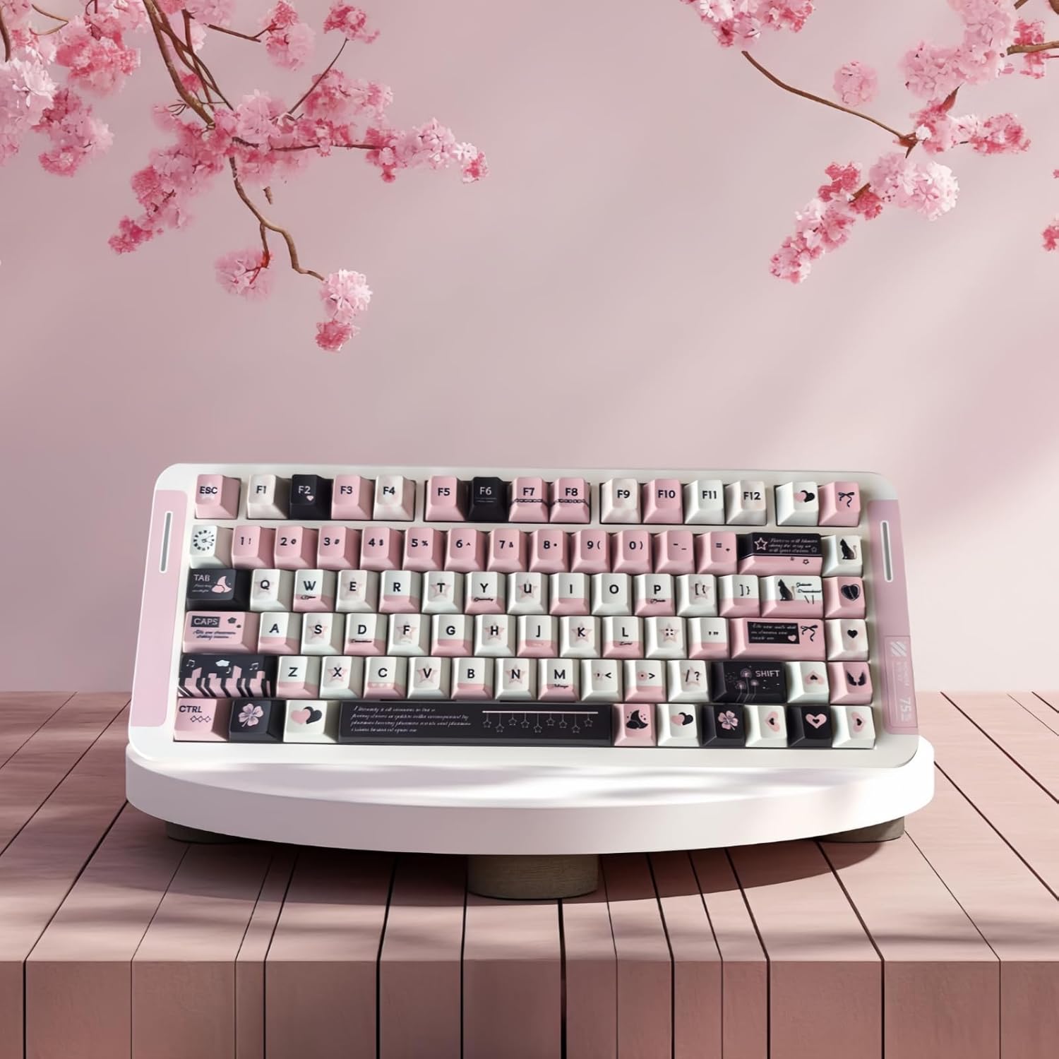 Black Pink Cute Keycaps,Custom Gradient Keycap Cherry Profile Dye Sublimation PBT Keycap 131 Keys Full Size Keycaps Set for Cherry MX Switches 60% 75% 100% Mechanical Gaming Keyboard (Daydream)
