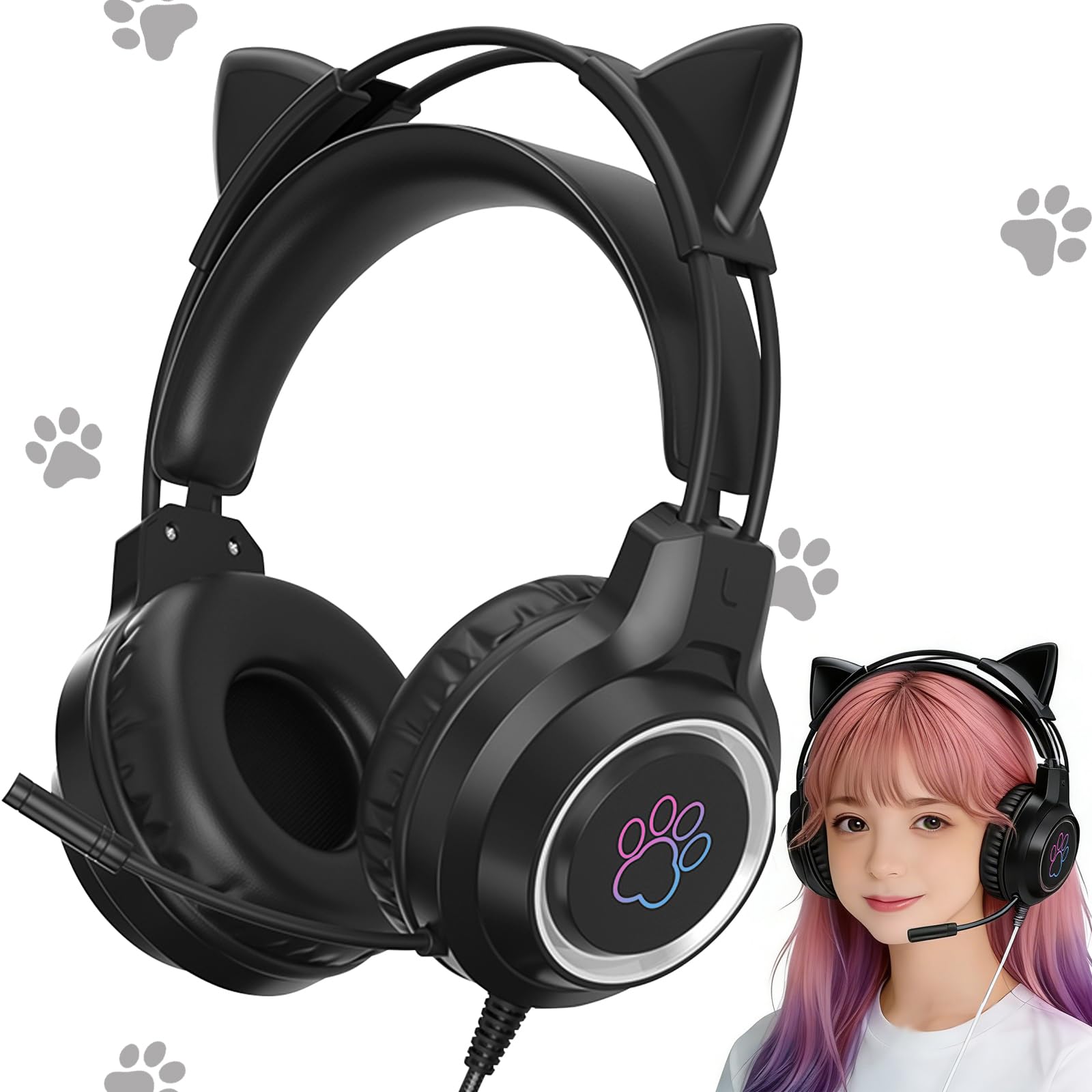 Amazon.co.jp: YIK TUNG ヘッドホン 猫耳ヘッドホン ゲーミングヘッド