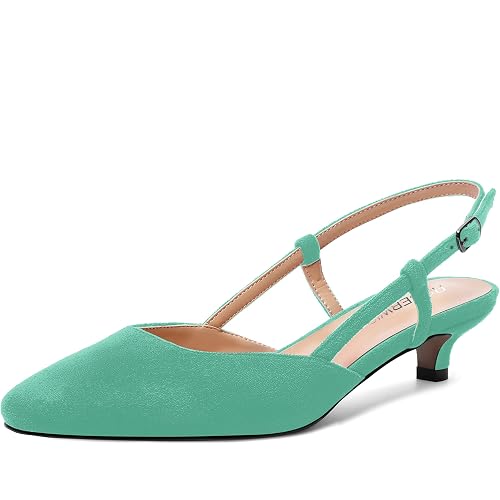 ROSERWISH Womens Cute Square Toe Slingback Suede Wedding Buckle Comfortable Kitten Low Heel Pumps Dress Shoes 1.5 Inch