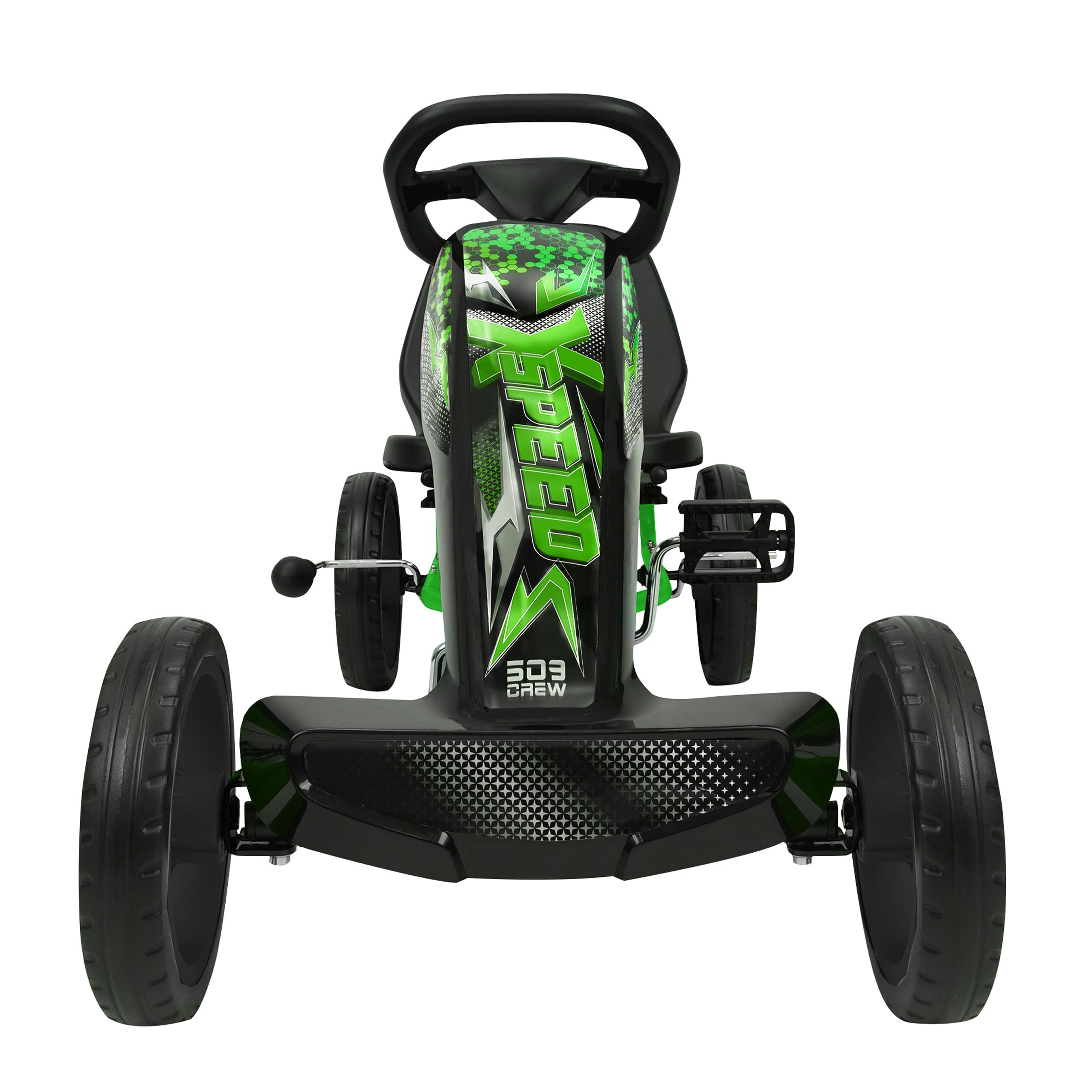 509 Crew XSpeed Pedal Go Kart, Pedal Car, Ride On, Sporty Graphics on The Front Fairing, Adjustable Seat, 4 Spoke Rims 25cm (10") Eva Wheels, Sporty Steering Wheel, with Hand Brake, Ages 4+ (Green)