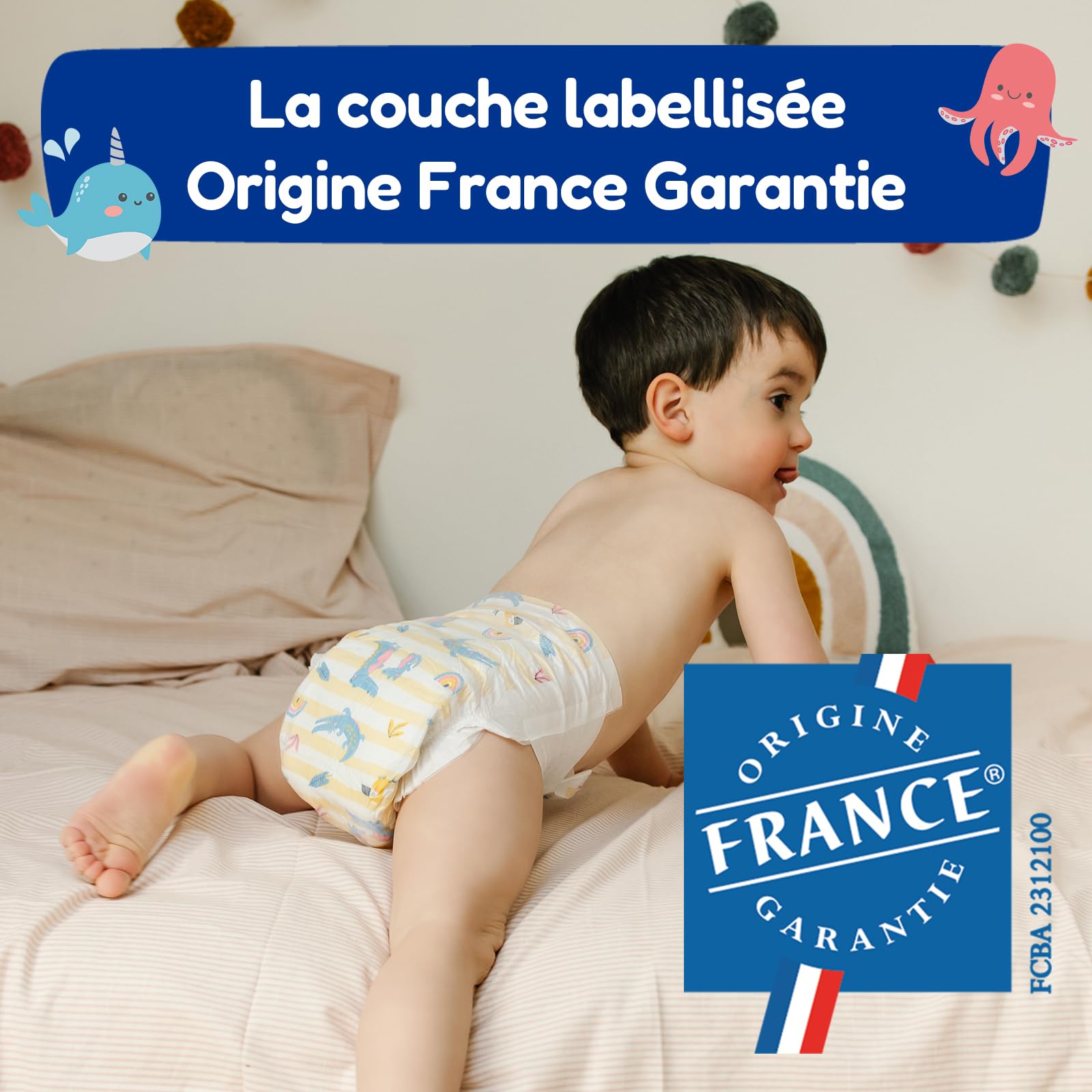CARRYBOO Couches Taille 5 (12-25kg) Peaux sensibles Ultra absorbantes 12h Anti-fuites Fabriquées en France 120 Couches Pack 1 Mois