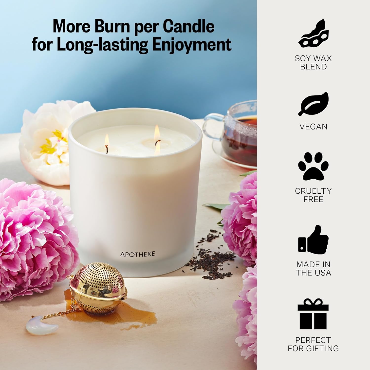 Apotheke 3-Wick Scented Candles for Home, Earl Grey Bitters - 26 oz Soy Wax Aromatherapy Jar Candle Gift for Women - Long-Lasting Fragrance with Perfume-Grade Essential Oils - Bergamot, Peony & Lemon