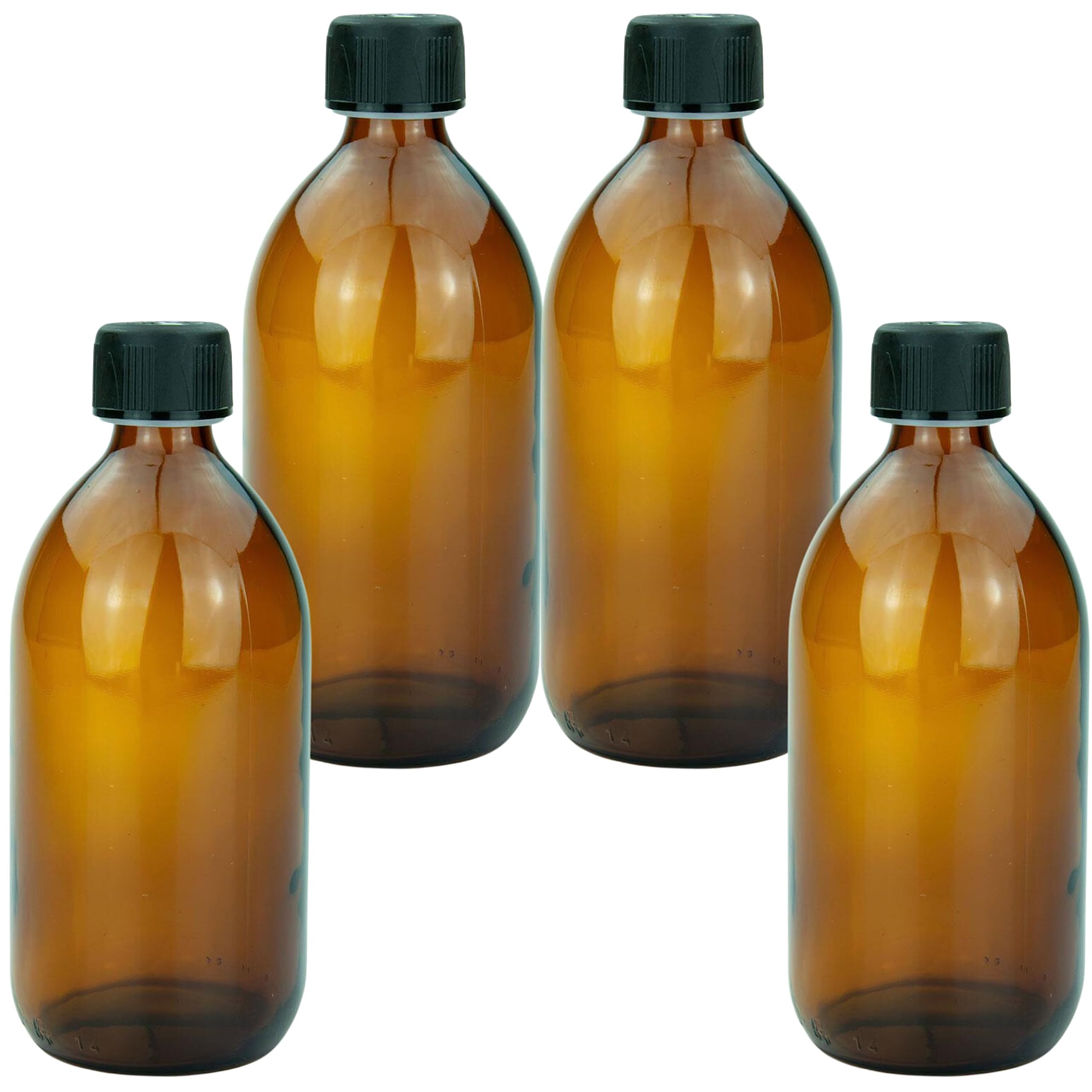 mikken 4 brown glass bottles 500 ml with screw caps
