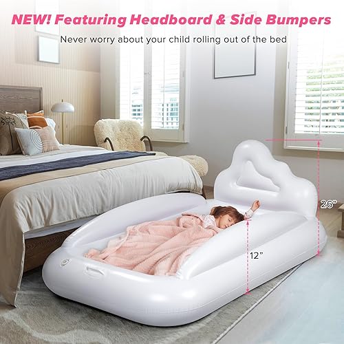 Miniatura 3 de Cama inflable de viaje para niños pequeños, colchón de aire para niños de doble cara  Colchón inflable con lados  Cama portátil de viaje para niños
