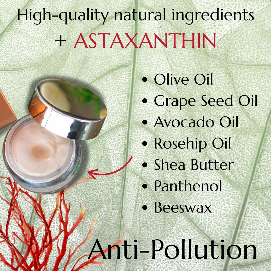Green idea - Astaxantina Crema Viso 50 ML - Crema anti-invecchiamento - Crema antiossidante - combatte i radicali liberi - con olio di rosa canina, burro di karitè, pantenolo, olio d'oliva
