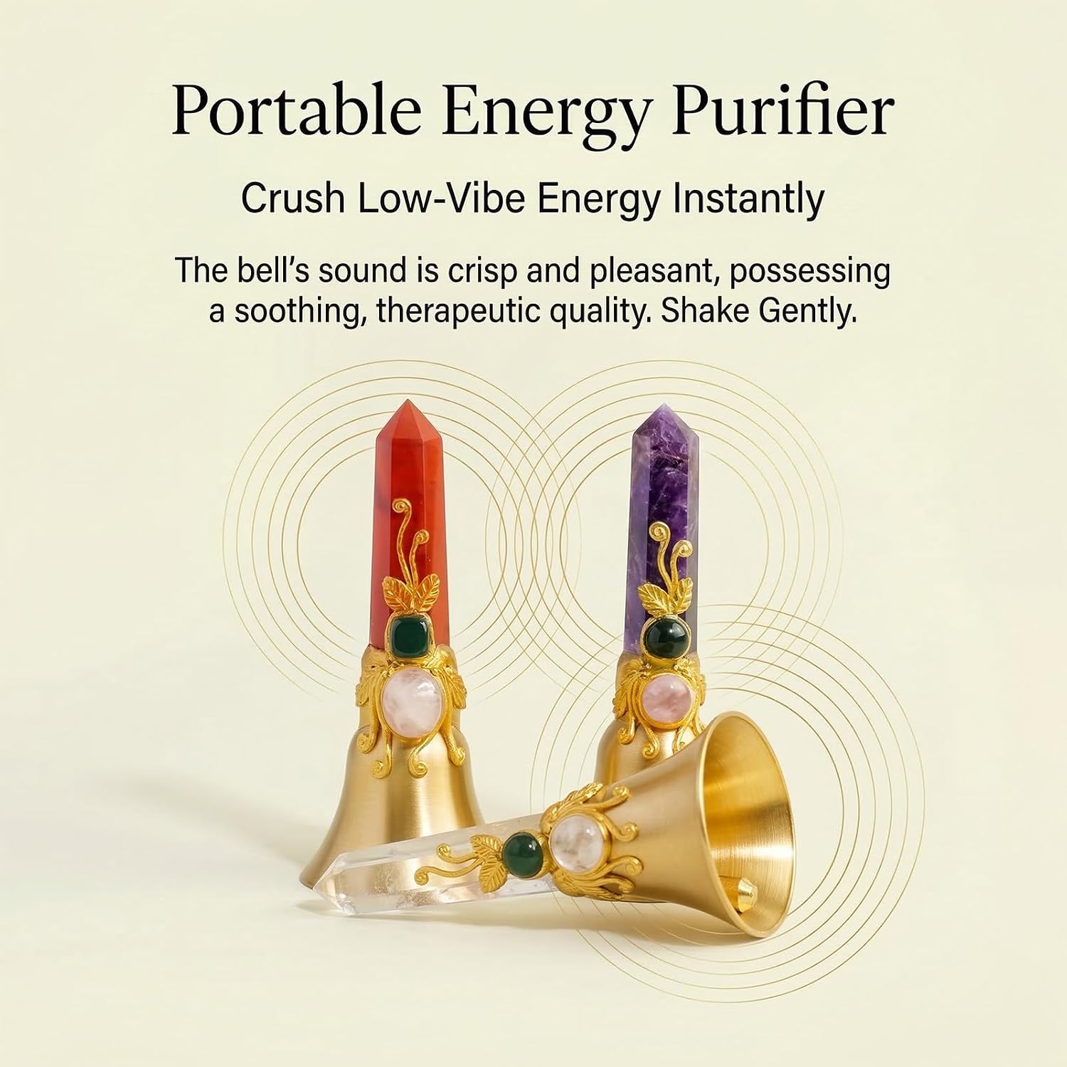 Handbells Altar Bells Natural Amethyst Tower Bell Witch's Bells Hand Bell Loud Brass Call Bells for Meditation, Prayer, Reception, Pet Feeding and Home Decoration (Flower-Amethyst, 4.53")