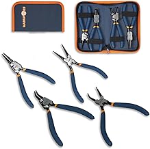 MANUFORE 4 Piece 180mm Circlip Pliers Set - Indoor & Outdoor Straight & Angled Fixed Tips with Storage Bag for Mechanics, Workshop & DIY