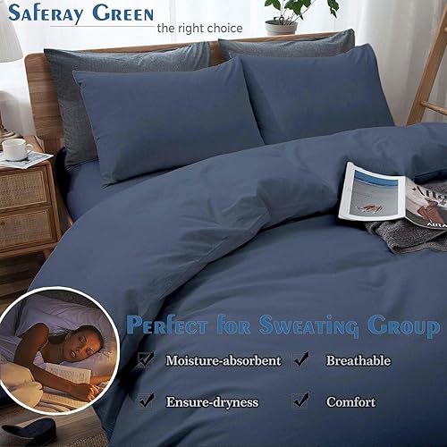 Miniatura 3 de Juego de funda de edredón de 3 piezas, funda de edredón de algodón 100% puro, 2 fundas de almohada, cierre de cremallera ultra suave y transpirable,