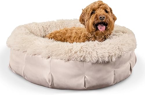 Best Friends by Sheri Puf Ultra Calmante Cama de Lujo en forma de dona para perro, Bronceado, Mediana, 30 x 30 pulgadas