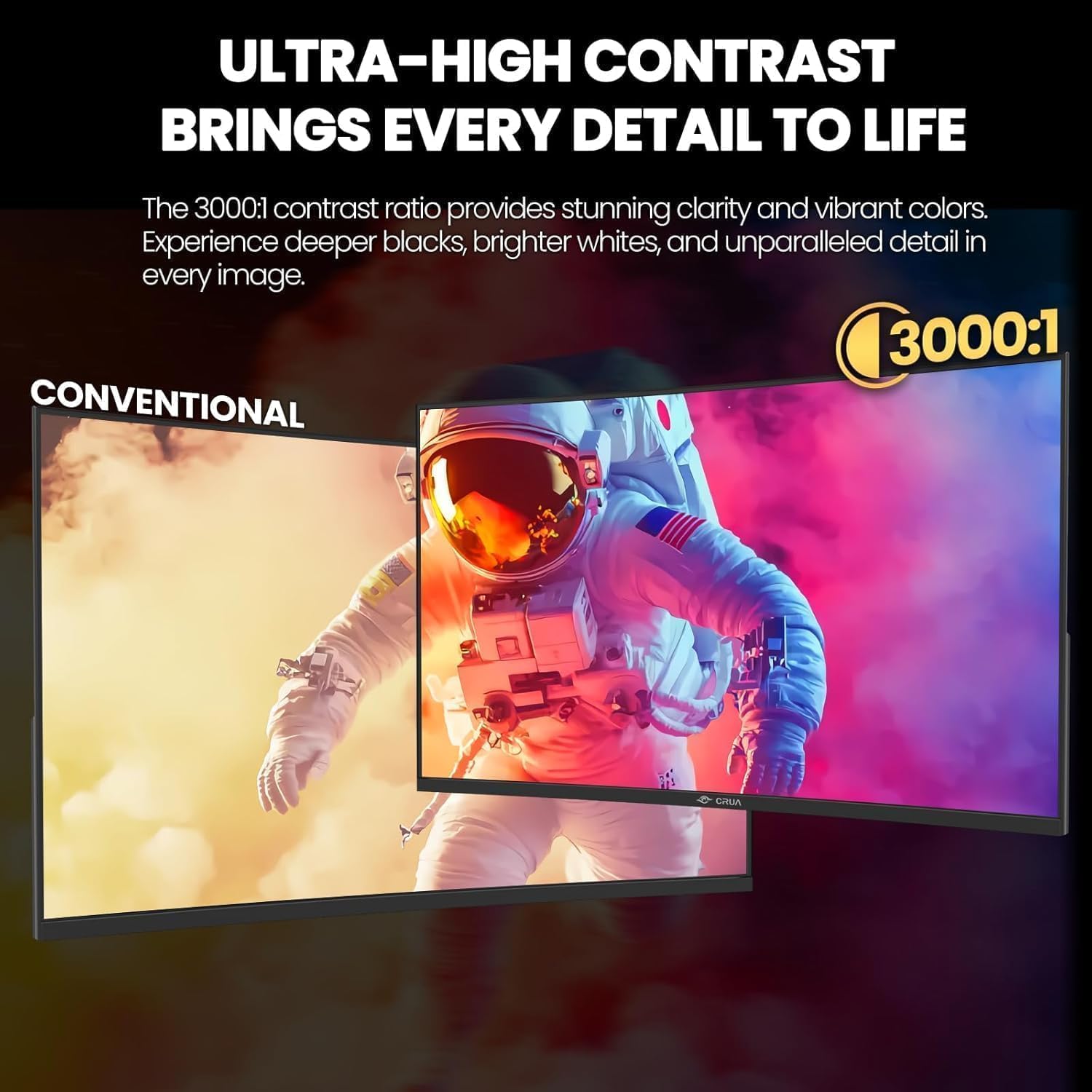 CRUA Ecran PC Gaming Incurvé 32 Pouces 2K (2560x1440p) 165Hz 144Hz,1 ms, Panneau VA, 1500R, sRGB 120%, DCI-P3 90%, Adaptive-Sync, Ultra-Thin Frameless HDMI,DP,VESA