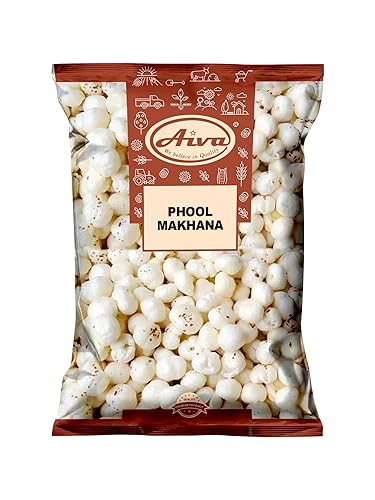 Aiva Phool Makhana (nuez de zorro, semillas de loto reventadas) (7 onzas / 200 gm) – Aperitivo crujiente e ingrediente de cocina, crudo liso crudo