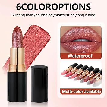 Diamond Glitter Lipstick, Metallic Lipstick For Women, Metallic Pearlescent Burst Lip Glaze, Shiny Matte, Vegan And Gluten Free, Hydrating Formula, Longlasting Waterproof Smudgeproof (#01)