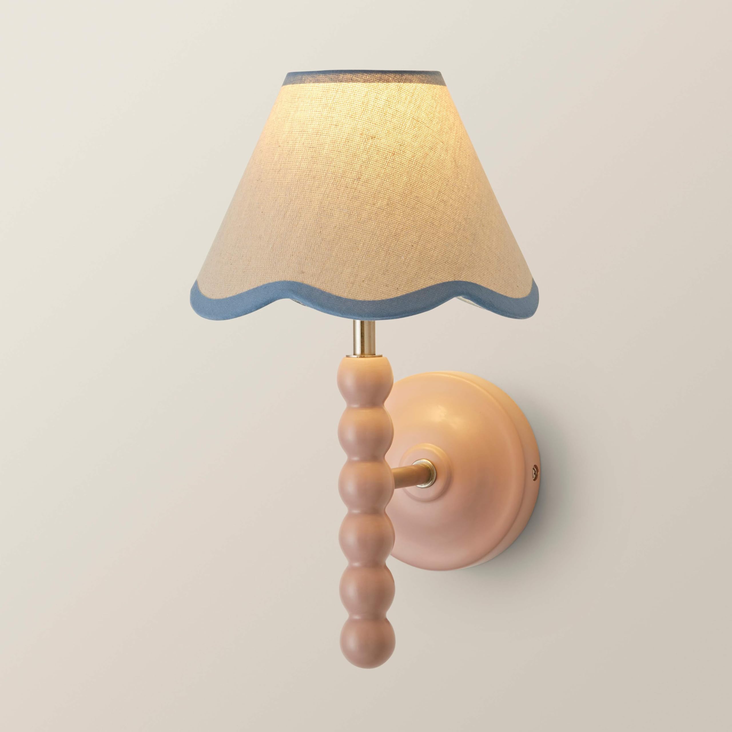 ValueLights | Bobbin Pink Wall Light with Blue Trim Scallop Shade | Wall Lights, Home Décor & Improvement Essential | Mains Wired