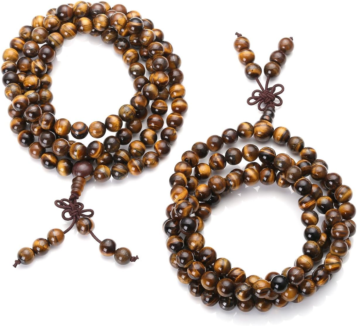 Jovivi Tibetan 6mm 8mm 108 Natural Tiger Eye Gemstone Beads Prayer Mala Bracelet Necklace