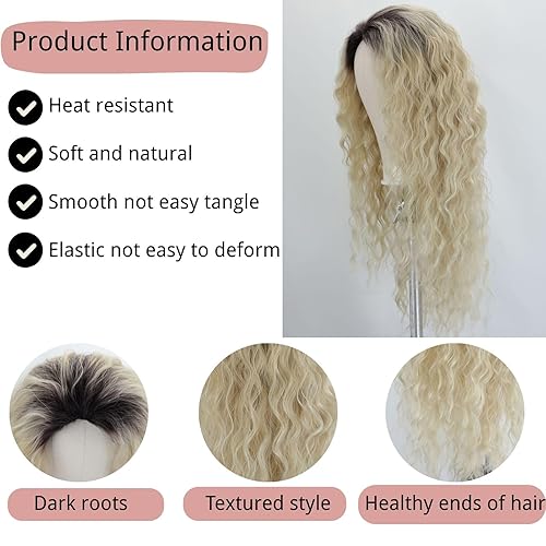 Miniatura 4 de Fencca Peluca rubia larga y ondulada para mujer, pelucas sintéticas resistentes al calor, para uso diario en fiestas Rubio degradado,Rubio
