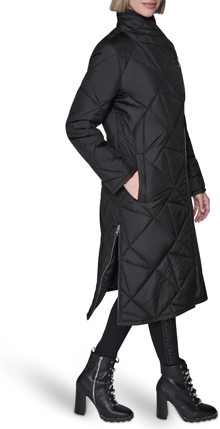 KARL LAGERFELD Women's Quilted Assymetrical Long Coat