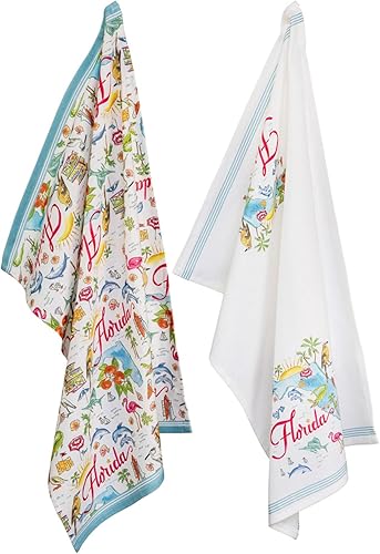 Boston International Rosanne Beck State Collection - Juego de 2 paños de cocina de algodón reutilizables suaves y absorbentes, 28 x 18 pulgadas,