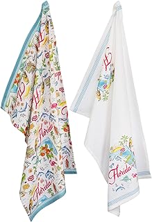 Boston International Tea Towels Rosanne Beck State Collection Set of 2 Soft & Absorbent Reusable Cotton Dish Cloths, 28" x 18", Florida
