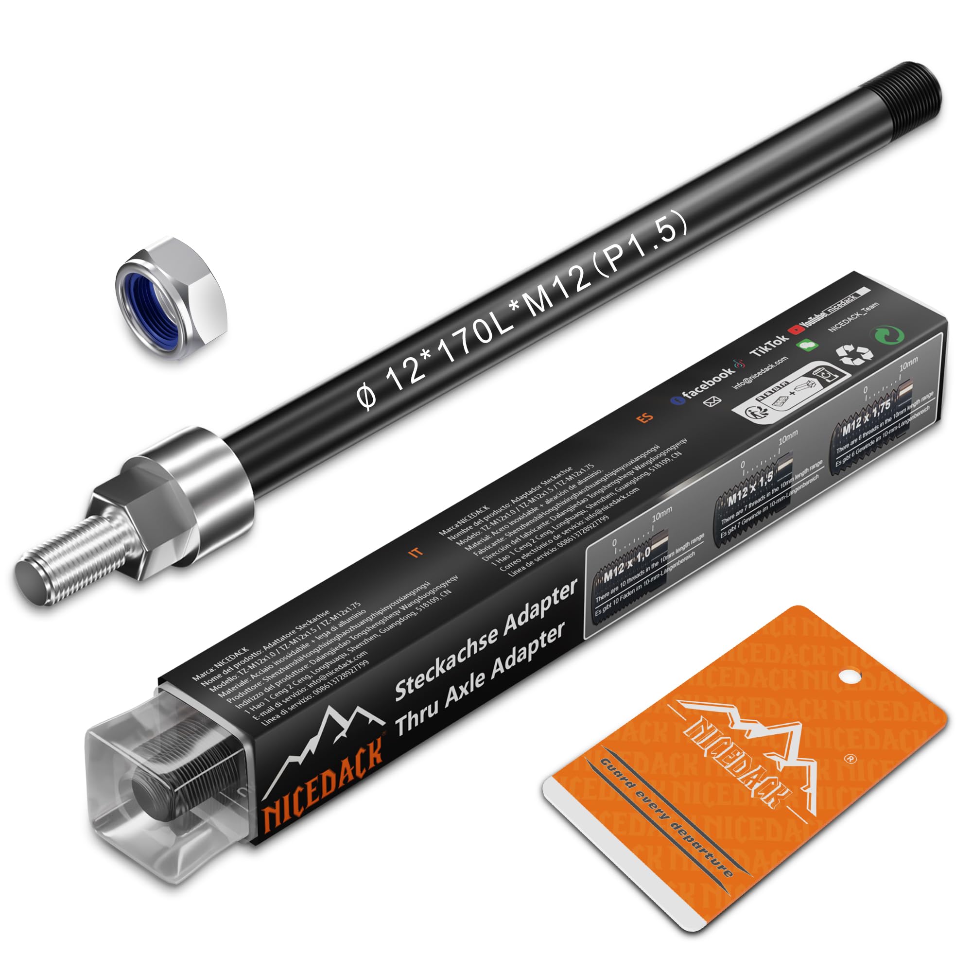 NICEDACK Steckachse M12 x 1,5-170 mm mit Adapter für Fahrradanhänger Kupplung