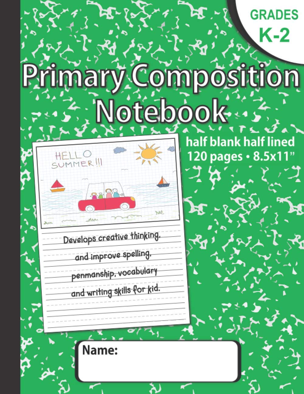 Composition notebook half blank half lined Hand writting
