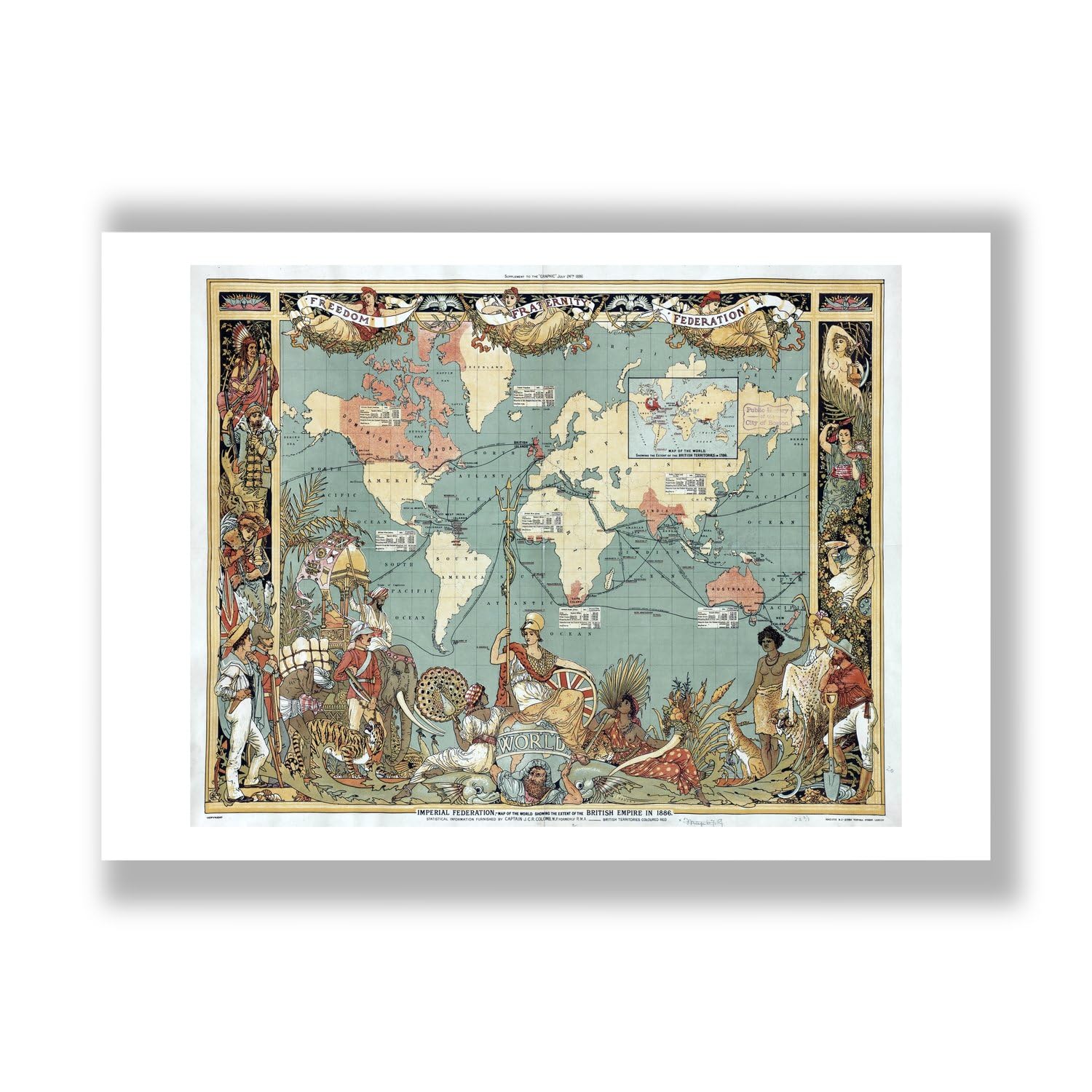 Carte de l'Empire britannique 1886 impression d'art mate anti-reflet pour cadre vitré