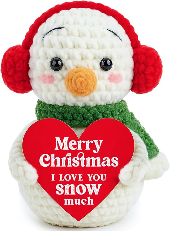 Positive Crochet Snowman Christmas Stocking Stuffers Gift Ideas Decoration | Christmas Gift Basket for Families Husband Dad Mom Men Womens Wife Birthday Appreciation Holiday Gift Boxes Party Tree Decor