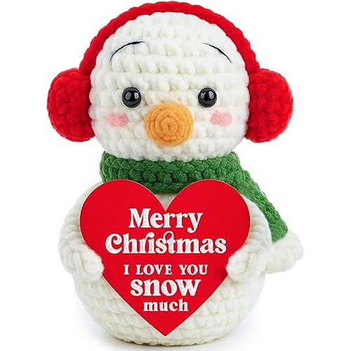 Jettryran Positive Crochet Snowman Merry Ideas Decoration Gift Baskets for Families Husband Dad Mom Men Womens Wife Birthday Appreciation Boxes Party Tree Decor Stocking Stuffer