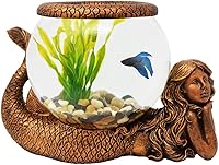 Vista 1 de Jarrón Decorativo de Sirena Mística – Acuario de Vidrio de 1 Galón, Terrario o Portavelas Figura de Sirena Antigua Dorada con Jarrón, Anillo