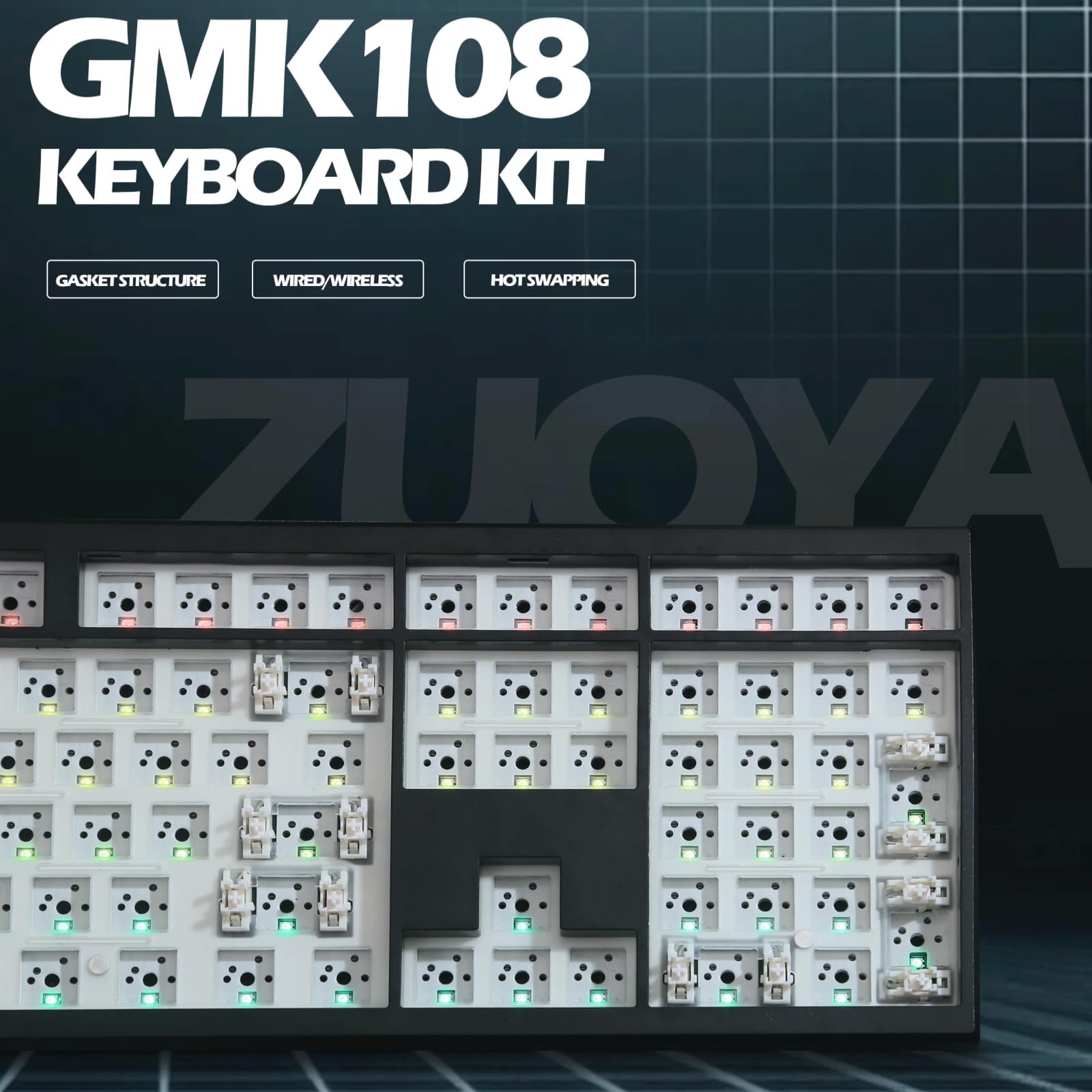 BOYI GMK108 - Kit de teclado Barebones, VIA/QMK con junta programable BT5.0/2.4GHz/Type-C con cable RGB retroiluminado de tamaño completo, kit de teclado mecánico de intercambio en caliente (negro)
