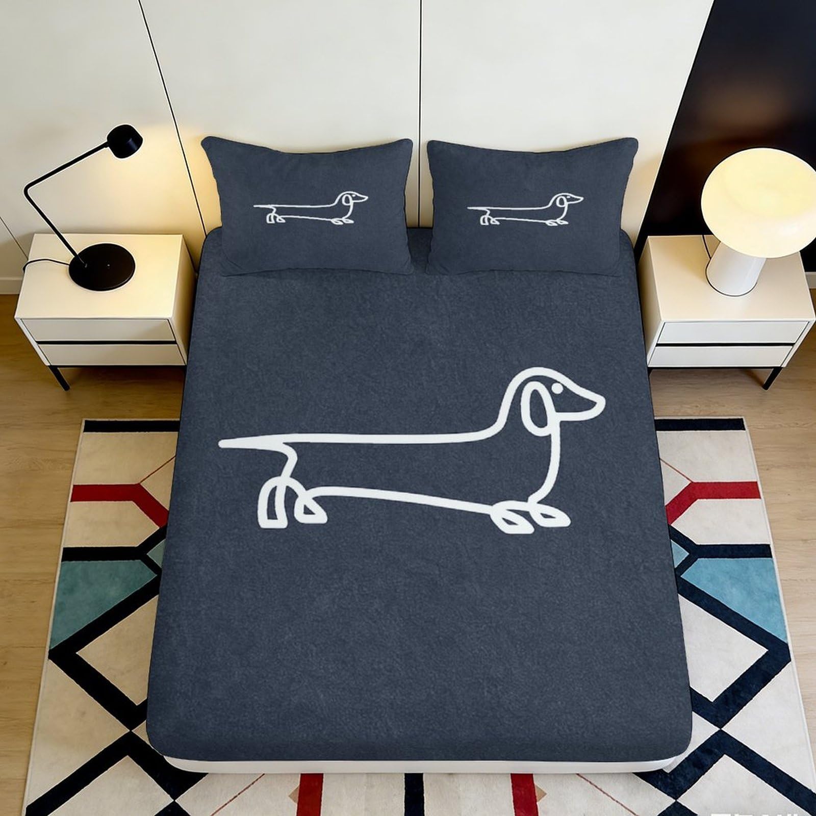 3D Printed Dachshund Fitted Sheet Microfiber Deep Pocket Full Wrap Dachshund Mattress Fitted Cover Elastic Hem Washable Home 200x200x25cm 90x200x25cm