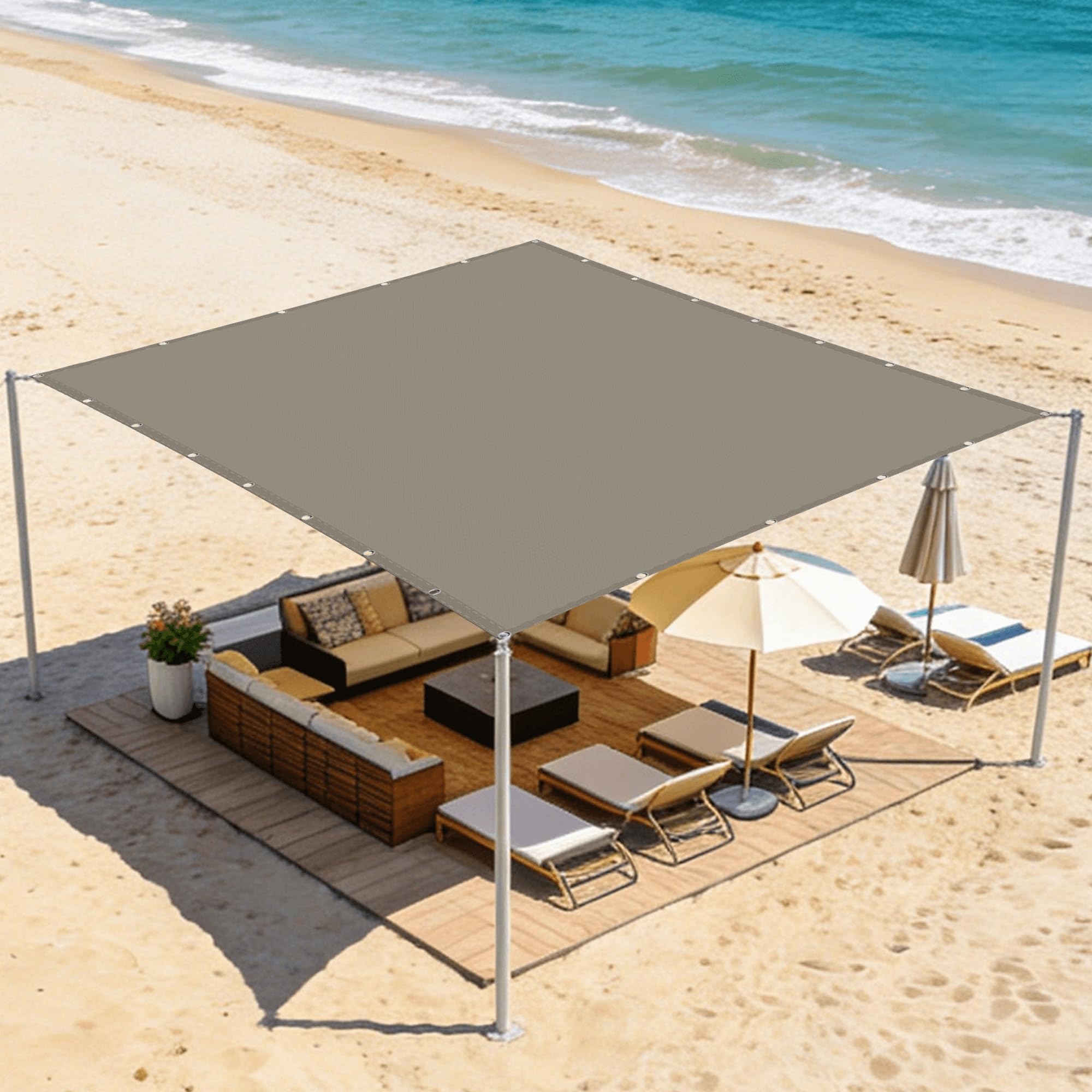 Voile d'ombrage imperméable pour balcon et jardin, store de terrasse taupe anti-vent 0.8x2.4