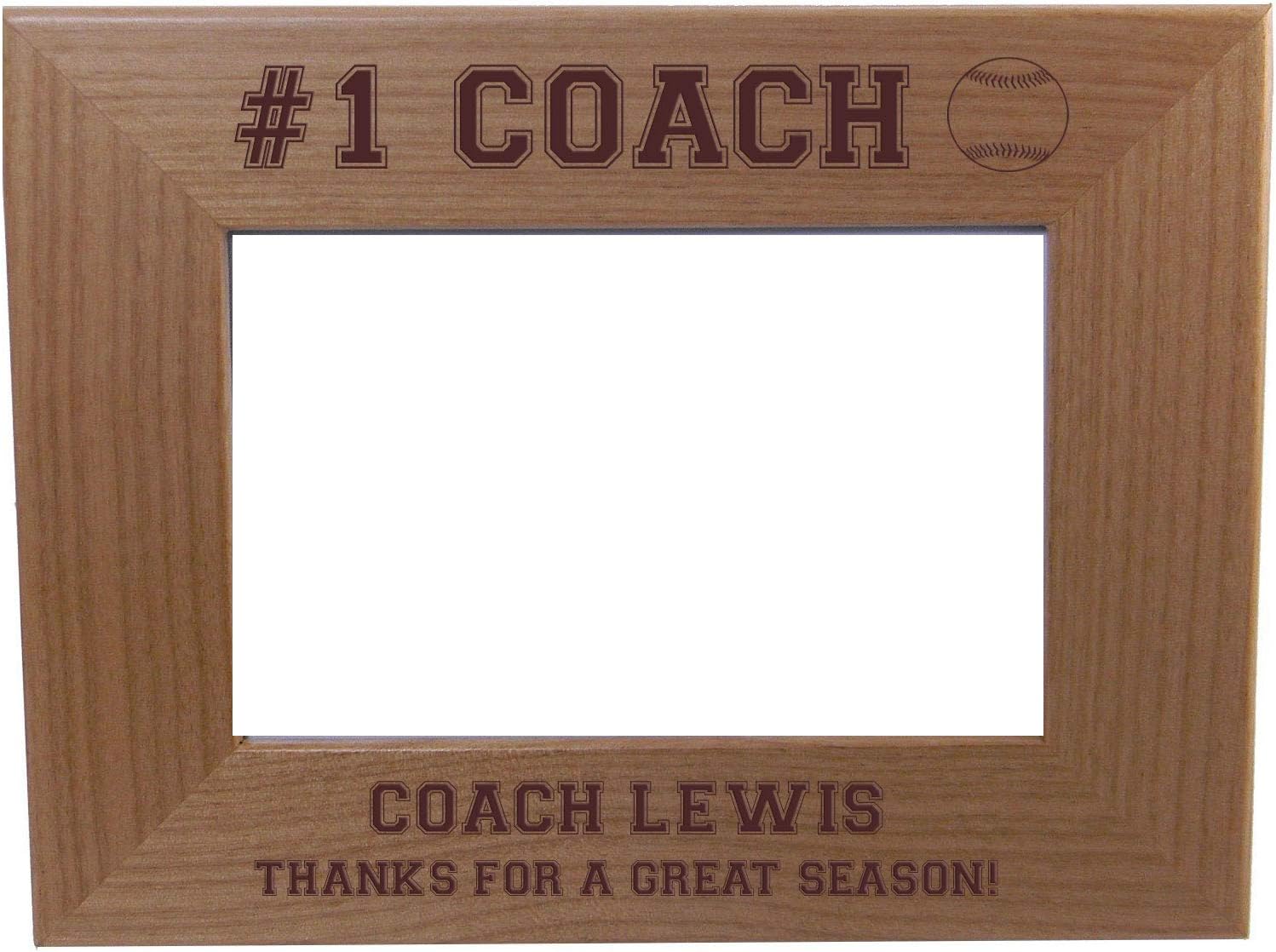 CustomGiftsNow Personalized #1 Coach Softball/Baseball Team Custom Engraved Alder Wood Picture Frame - Add Your Coaches Name, Team Name (5x7 Horizontal)