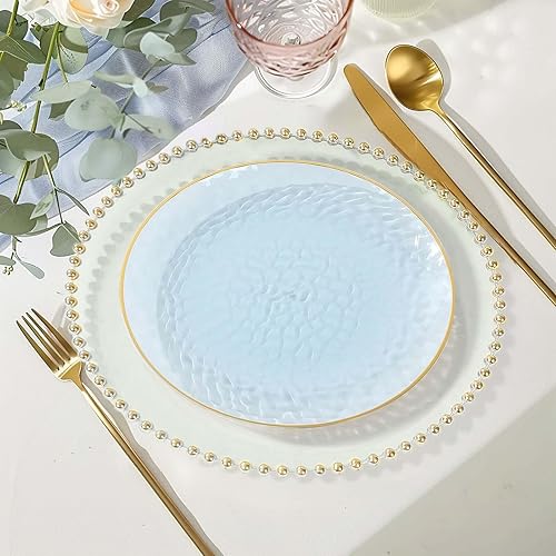 Miniatura 74 de Efavormart - Paquete de 10 platos redondos de plástico martillado transparente de 9 pulgadas para aperitivos de postres con borde dorado, plato