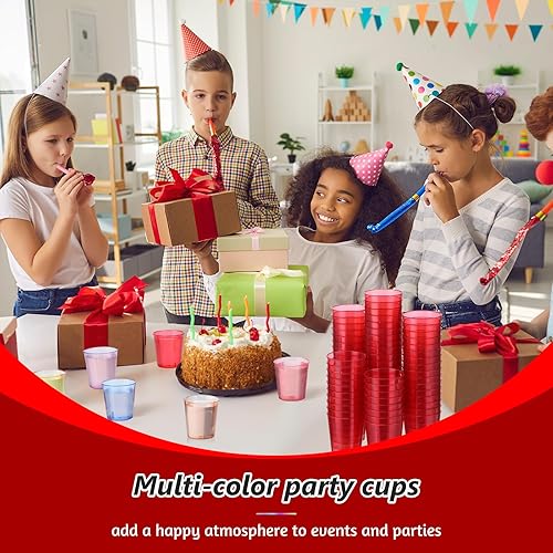 Miniatura 3 de Tioncy 100 vasos de chupito de plástico neón de 1 oz, vasos desechables de colores, mini vasos de fiesta para cóctel, whisky, vino, cumpleaños,