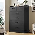 EnHomee 6 Drawers Dresser for Bedroom, Modern Chest of Drawers, Black Dresser with Large Organizer, Deep Drawer and Smooth Metal Rail, Black